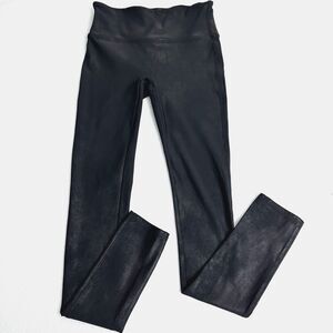 Spanx Faux Leather Leggings Small Black Shaping Glossy High Rise Ankle 27" Insm